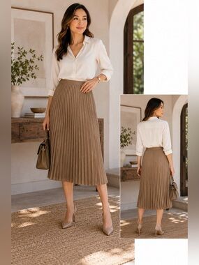 Nurture Pleated Midi Skirt - Taupe
